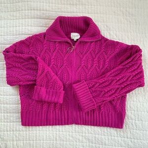 Pink Rose soft cozy fuchsia Barbiecore oversized cable knit zip sweater NWT XL